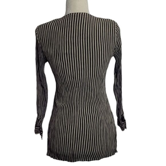 VINTAGE 90s striped iridescent button crinkle fabric‎ split side blouse S - Picture 3 of 12